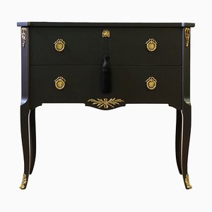 Gustavian Style Commode in Dark Grey with Brass Details, 1950s