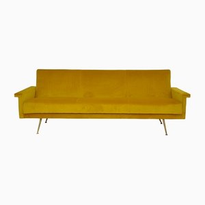 Yellow Velor Sofa with a Reclining Function, 1960s