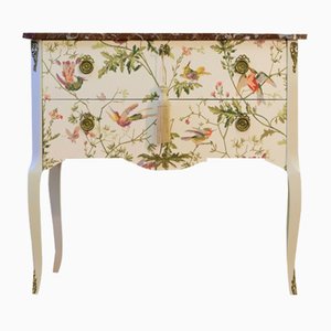 Gustavian Style Commode in Cream with Hummingbird Pattern, 1950s
