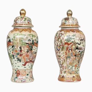 Chinese Royal Satsuma Vases in Hand Decorated Ceramic, 1960s, Set of 2