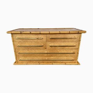 Italian Bamboo, Rattan & Brass Chest of Drawers from Galerie Maison & Jardin, France, 1970s