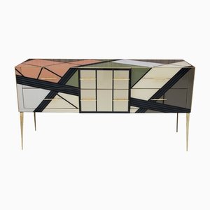 Mid-Century Modern Italian Wood and Colored Glass Sideboard