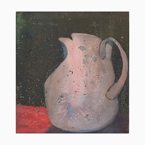 Bodegón modernista con jarra, años 70, óleo sobre tabla