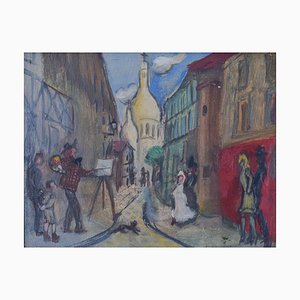 After Michel Georges-Michel, Montmartre Scene, años 20, Oil on Board