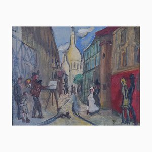 After Michel Georges-Michel, scena di Montmartre, anni '20, olio su tavola