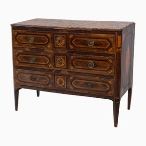 18th Century French Chest of Drawers in Wood and Red Marble