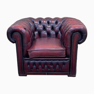Red Leather Chesterfield Club Chair, 1980s
