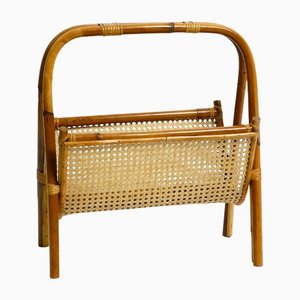 Mid-Century Newspaper or Magazine Rack in Bamboo and Viennese Braid, 1950s