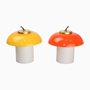 Mid-Century Glass & Brass Mushroom Table Lamps, Set of 2, Set of 2