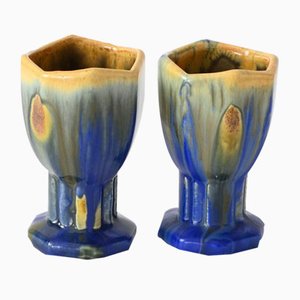 Kleine Vasen mit Tropfglasur von Faiencerie Thulin, 2er Set