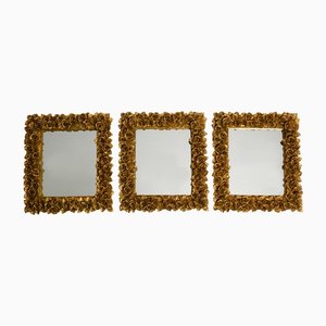 Mid-Century Italian Wall Mirrors with Gilded Frames Decorated with Roses, 1950s, Set of 3