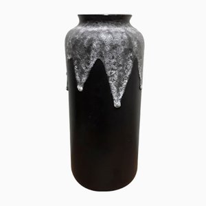 Vase Style Fat Lava Vintage en Céramique Émaillée Noire et Lave Grise de Bay Keramik, Allemagne, 1970s