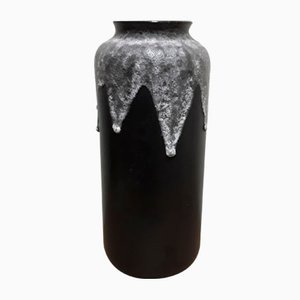 Vintage German Ceramic Fat Lava Style Vase with Black Glazed Ceramic & White-Gray Lava from Bay Keramik, 1970s