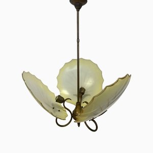 Art Deco Chandelier in Brass and Murano Glass by Salviati