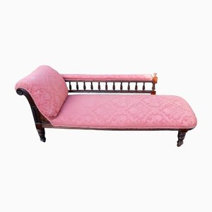 Chaise longue de caoba y tapicería rosa, años 40