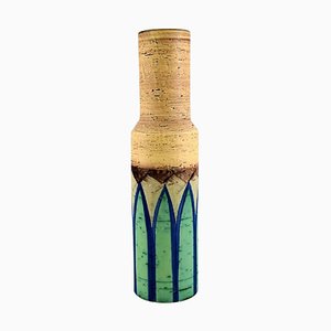 Italian Studio Ceramicist Cylindrical Vase in Glazed Stoneware