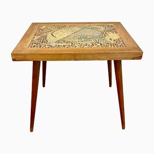 Mid-Century Wooden Flower Stool with a Mosaic Top, 1960s