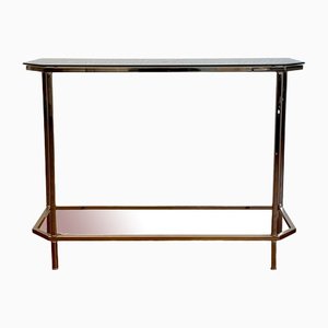 Golden Console Table with Glass Shelf, 1950s