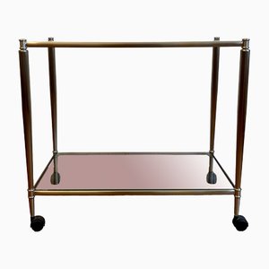Silver Tea Cart Serving Trolley with Glass Plates, 1950s