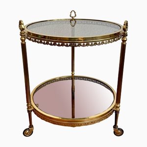 Neoclassical Brass Serving Trolley with Glass Plates, 1950s