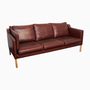 Danish Burgundy Three Seater Leather Sofa