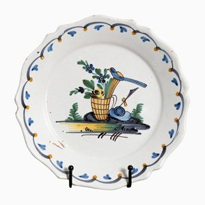 Late 18th Century Plate with Bird on Pannier from Nevers Faience