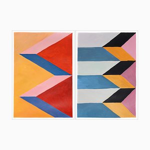 Natalia Roman, Surreal Temple Stairs Diptych, 2022, Acrylic on Watercolor Paper