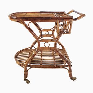 Mid-Century Bar Cart in Bamboo and Rattan, Italy, 1950s