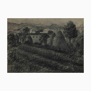 Achille Lega, Landscape, Charcoal Drawing, 1928