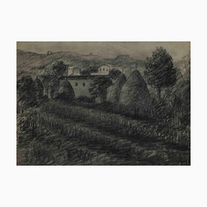 Achille Lega, Paesaggio, Disegno a carboncino, 1928