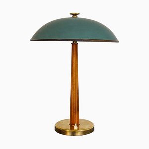 Art Deco Brass and Birch Table Lampfrom Nordiska Kompaniet,1940s