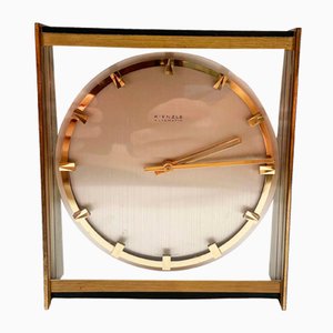 Vintage 1960s Hollywood Regency Brass Glass Table Clock from Kienzle, Germany