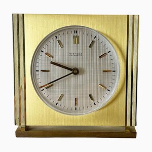 Vintage Hollywood Regency Brass Glass Table Clock by Kienzle, Germany, 1960s