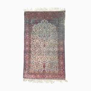 Beautiful Distressed Antique Kashan Silk Rug, 1890s