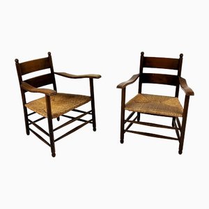 Moderne Stühle aus Eiche & Stroh, 1960er, 2er Set