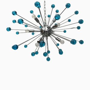 Lámpara de araña Sputnik azul estilo Murano hecha a mano