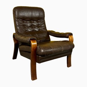 Vintage Scandinavian Armchair in Brown Leather, 1960s