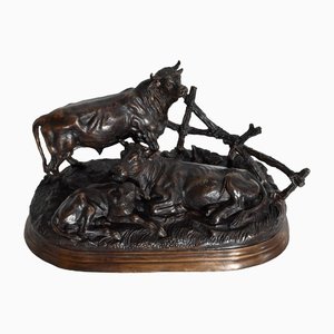 Jules Moigniez, Cows, Early 20th Century, Bronze