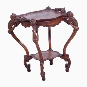 Living Room Tea Table with Tray in Carved Walnut, 1800s