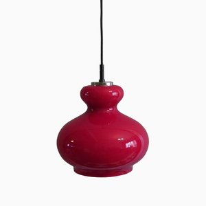 German Red Glass Pendant Lamp from Peill & Putzler, 1960s