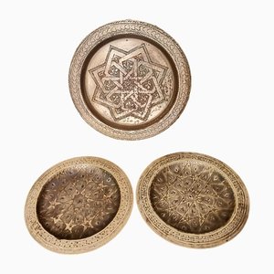 Bohemian Moroccan Brass Decorative Wall Plates, 1970s, Set of 3