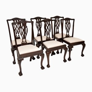 Antique Mahogany Chippendale Style Dining Chairs, 1890s, Set of 6