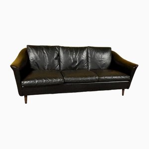 Danish Black Leather 3-Seat Sofa, 1960s