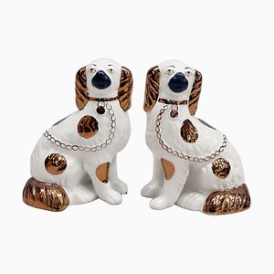 Copper Luster Dogs with Separated Legs from Staffordshire, Set of 2