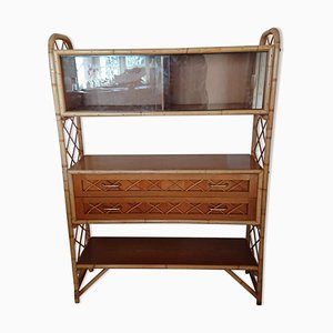 Wicker Bookcase with Shelves and Showcase, 1970s