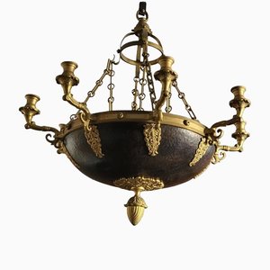 Antike französische Empire Deckenlampe aus vergoldeter Bronze, 1800er