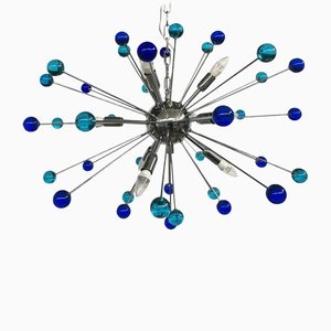 Sputnik Blauer Italienischer Handgefertigter Kronleuchter aus Muranoglas