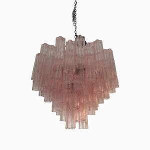 Lampadario Sputnik in vetro di Murano con struttura in metallo rosa e marrone