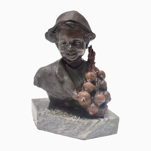 Objet Décoratif Vintage en Bronze d'un Enfant Vendant des Oignons par De Martino, Italie, 1920s