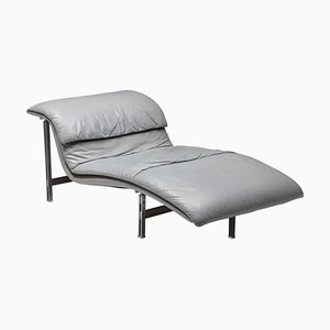 Sillón posmoderno de cuero gris de Giovanni Offredi para Saporiti, 1974